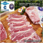 Lamb collar SHOULDER FOREQUARTER BONE-IN frozen CHOPS 1cm 3/8" (price/pack 600g 3-4pcs) brand Wammco / Midfield / WhiteStripe